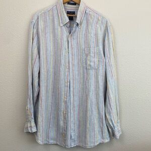 EUC W.H. Belk Sportswear 100% Linen Striped Button Down Dress Shirt Size XL